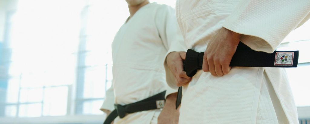 Photo by Artem Podrez: https://www.pexels.com/photo/close-up-shot-of-two-people-wearing-karategi-and-black-belt-6253307/